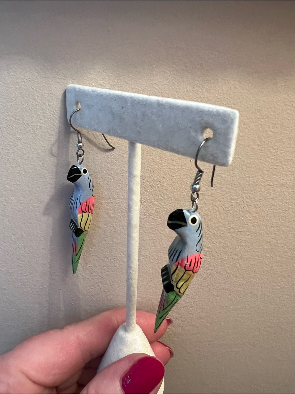 Hand painted Wooden Parrot Earrings - Picture 2 of 5